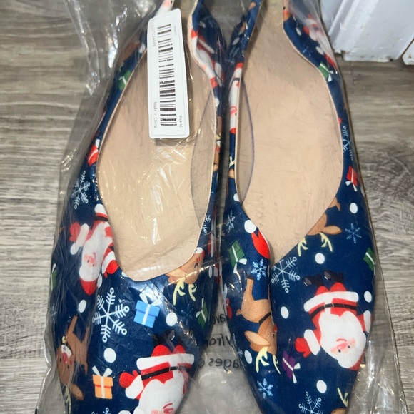 Women's Christmas Print Flat Shoes, Casual Point Toe Slip On Size 8 - Picture 5 of 5